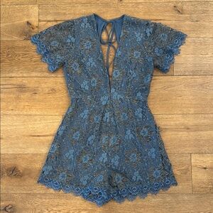 Astr The Label Blue Lace Romper